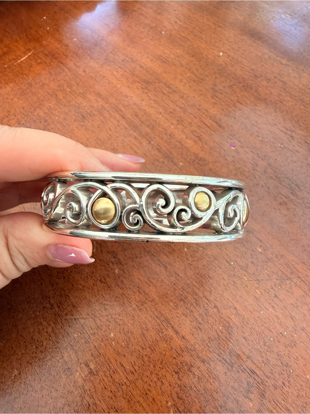 Brighton Silver Cuff Bracelet with Gold Accents
